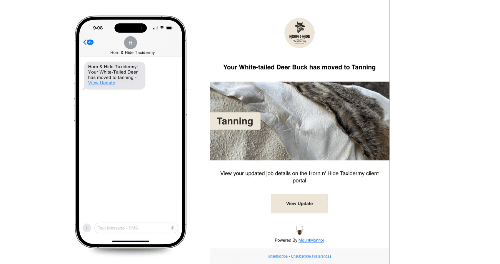 Automated SMS and email updates triggered by job stage changes in MountMonitor